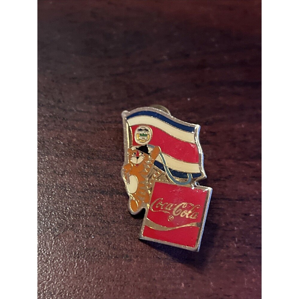 Vintage 1988 Seoul Olympics Coca Cola Hodori Tiger Costa Rica Flag Lapel‎ Pin